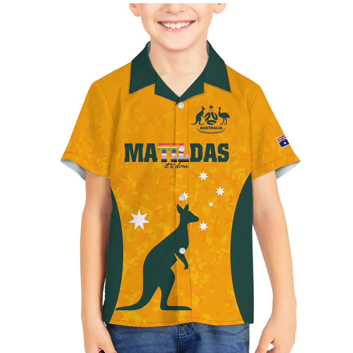 custom-australia-matildas-pride-with-kangaroo-family-matching-mermaid-dress-and-hawaiian-shirt