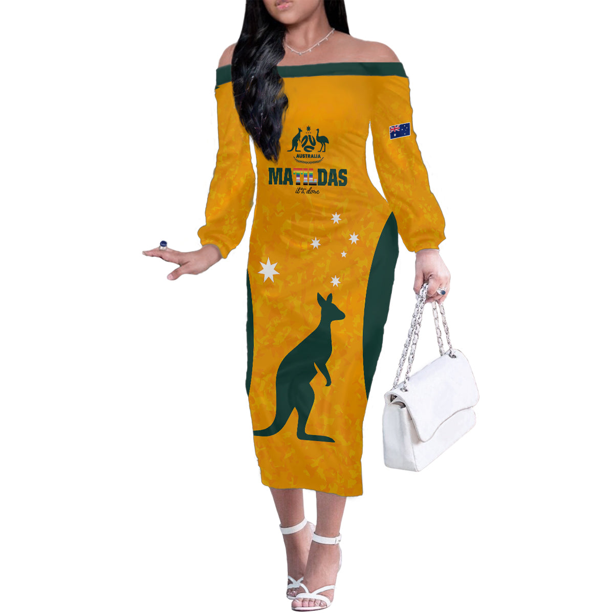 custom-australia-matildas-pride-with-kangaroo-family-matching-off-shoulder-long-sleeve-dress-and-hawaiian-shirt