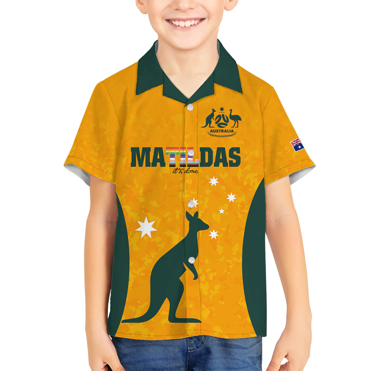 custom-australia-matildas-pride-with-kangaroo-family-matching-off-shoulder-long-sleeve-dress-and-hawaiian-shirt