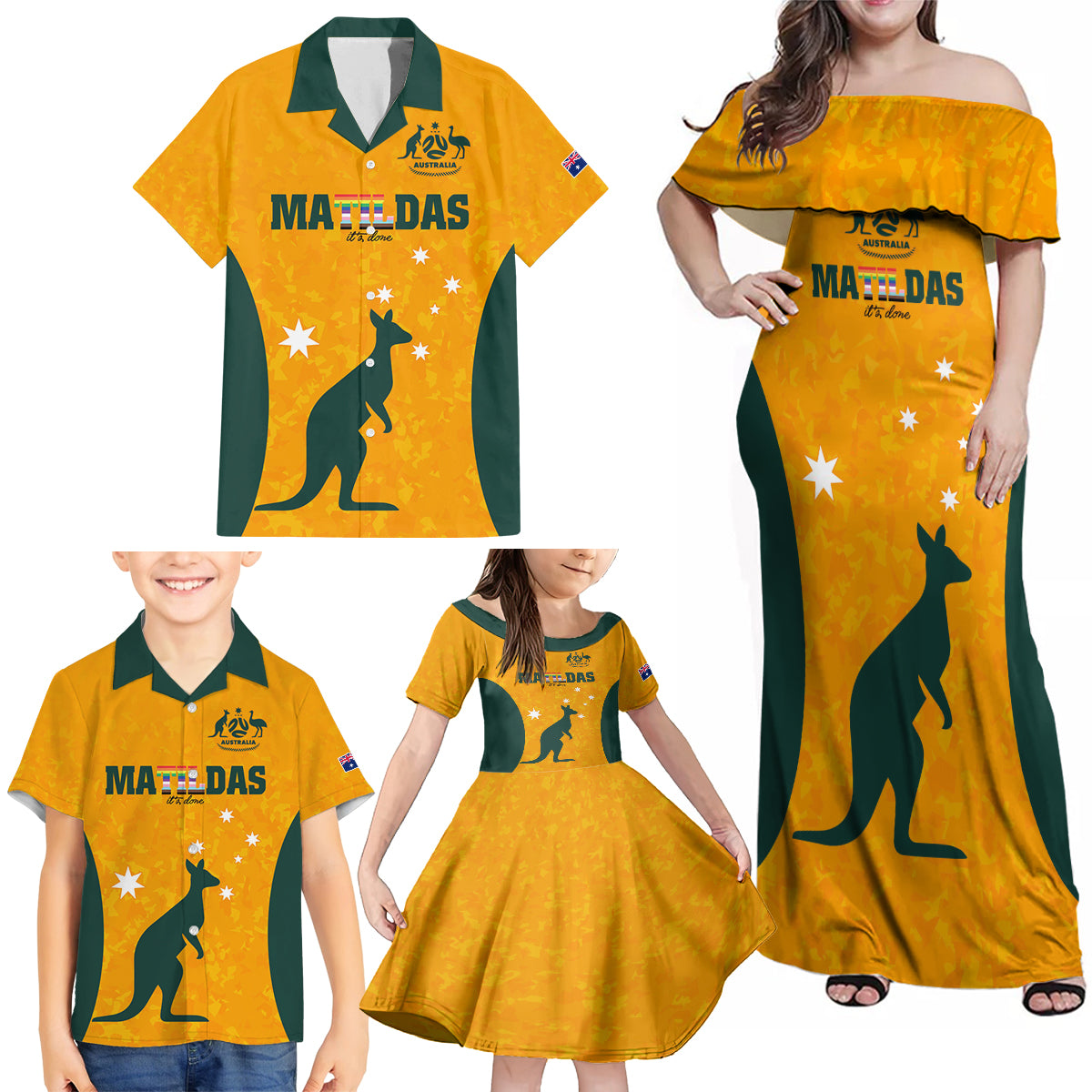 custom-australia-matildas-pride-with-kangaroo-family-matching-off-shoulder-maxi-dress-and-hawaiian-shirt