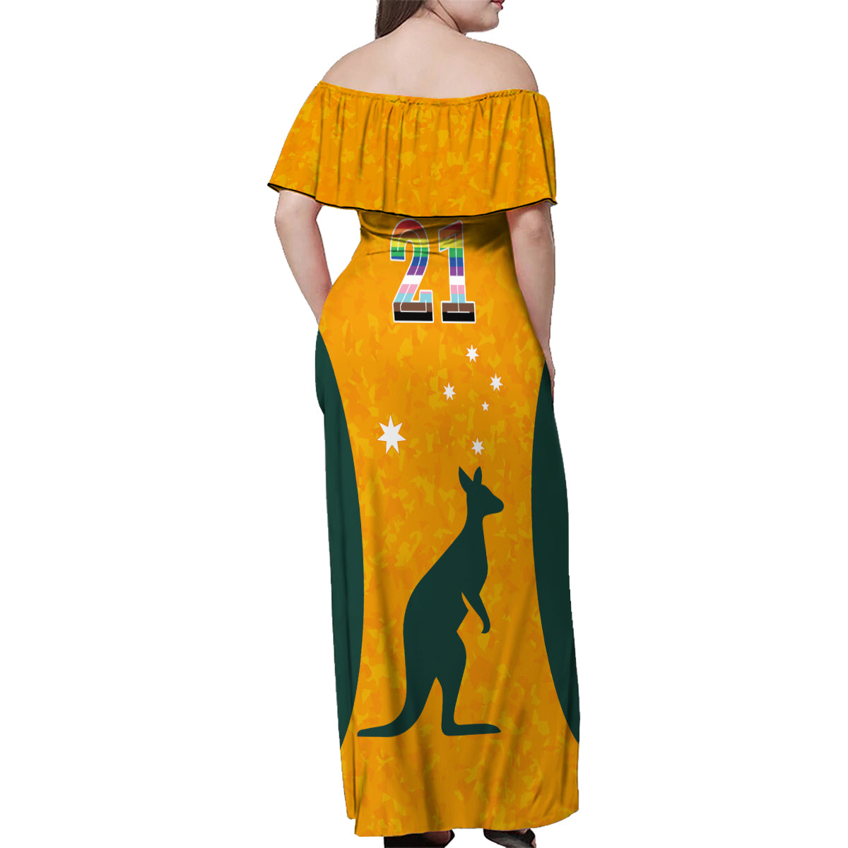 custom-australia-matildas-pride-with-kangaroo-family-matching-off-shoulder-maxi-dress-and-hawaiian-shirt