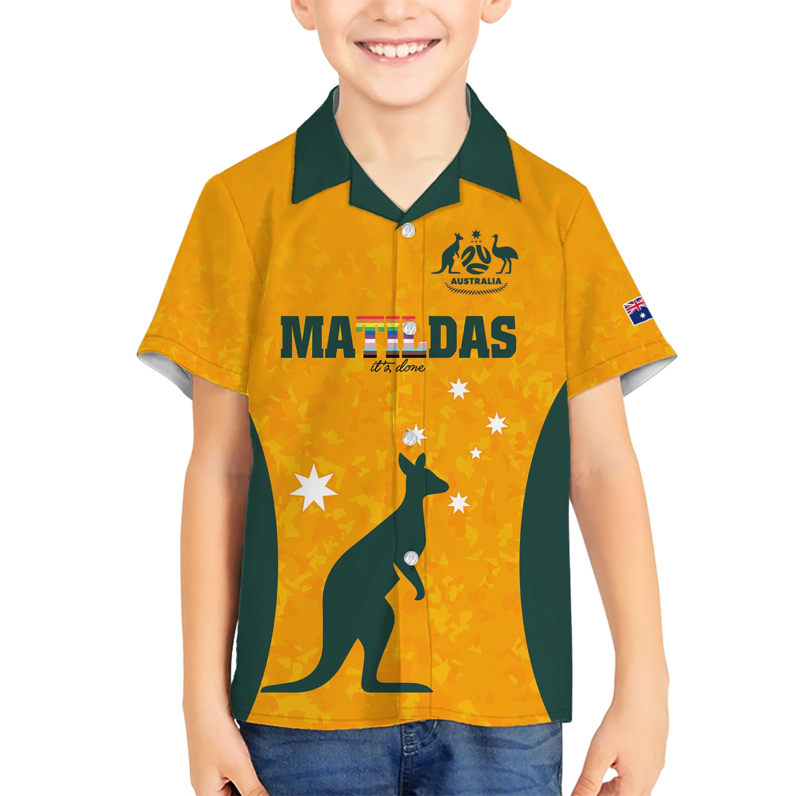 custom-australia-matildas-pride-with-kangaroo-family-matching-short-sleeve-bodycon-dress-and-hawaiian-shirt