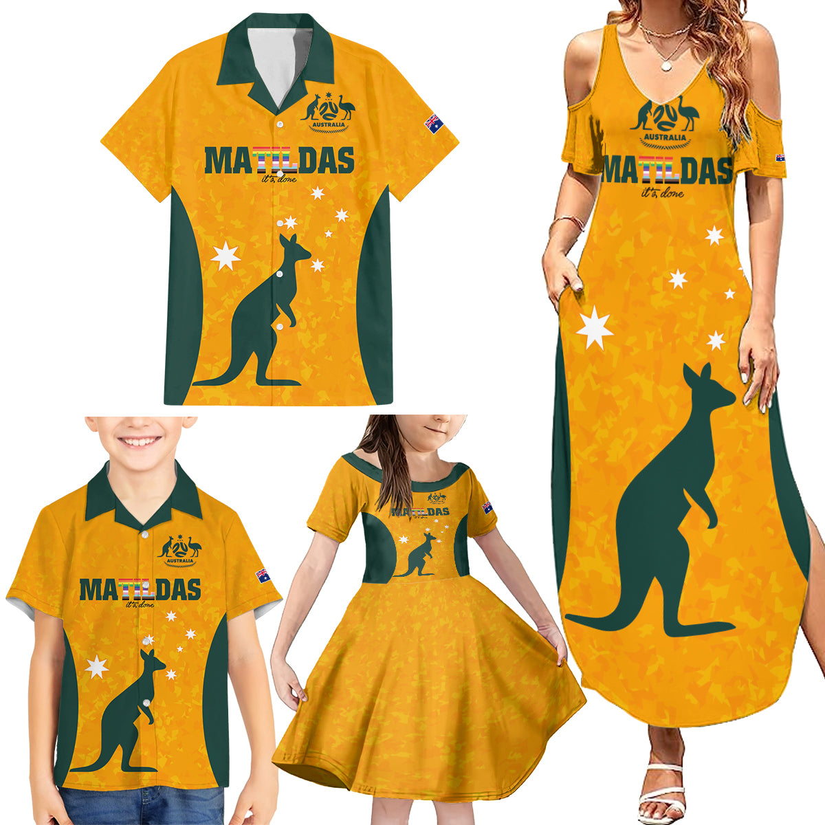 custom-australia-matildas-pride-with-kangaroo-family-matching-summer-maxi-dress-and-hawaiian-shirt