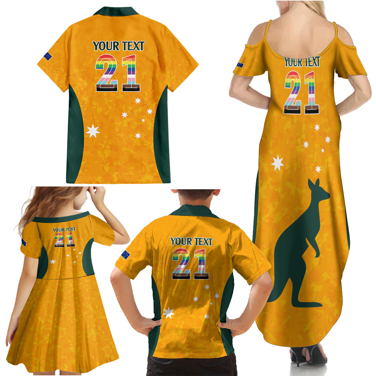 custom-australia-matildas-pride-with-kangaroo-family-matching-summer-maxi-dress-and-hawaiian-shirt