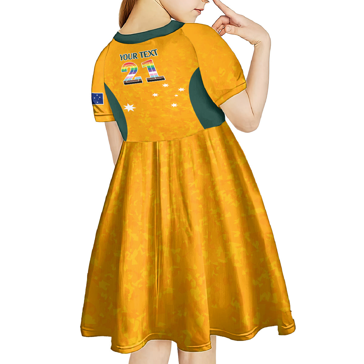 Custom Australia Matildas Pride With Kangaroo Kid Short Sleeve Dress - Vibe Hoodie Shop