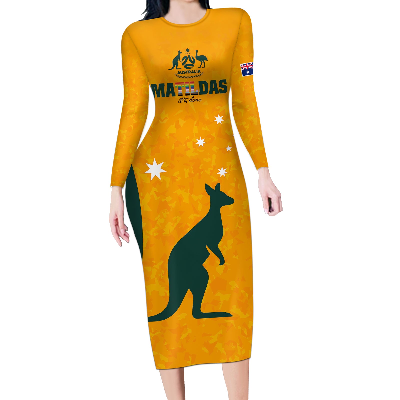 custom-australia-matildas-pride-with-kangaroo-long-sleeve-bodycon-dress