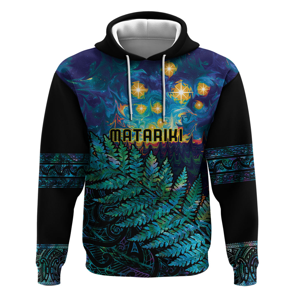 Matariki Te Tau Hou Maori Hoodie New Zealand Silver Fern Night Starry Sky LT9 - Vibe Hoodie Shop