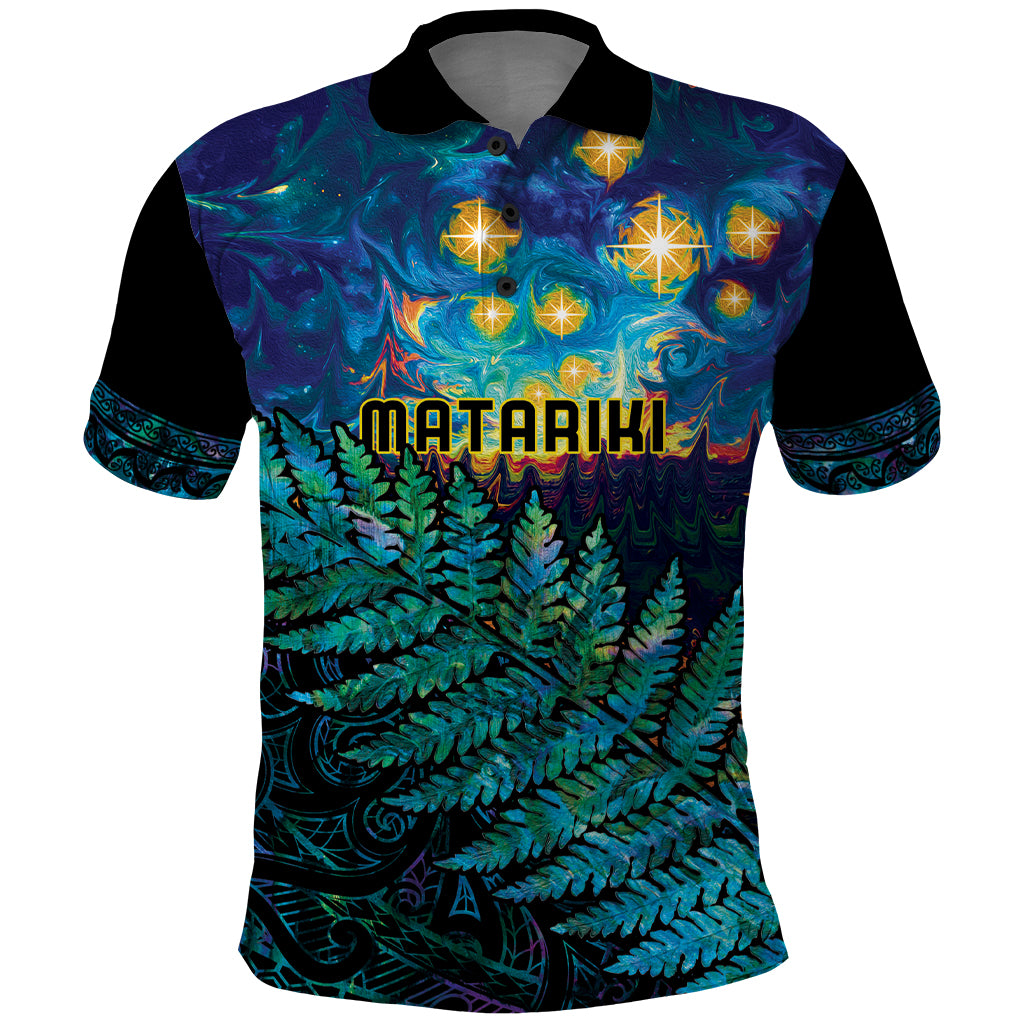 Matariki Te Tau Hou Maori Polo Shirt New Zealand Silver Fern Night Starry Sky LT9 - Vibe Hoodie Shop