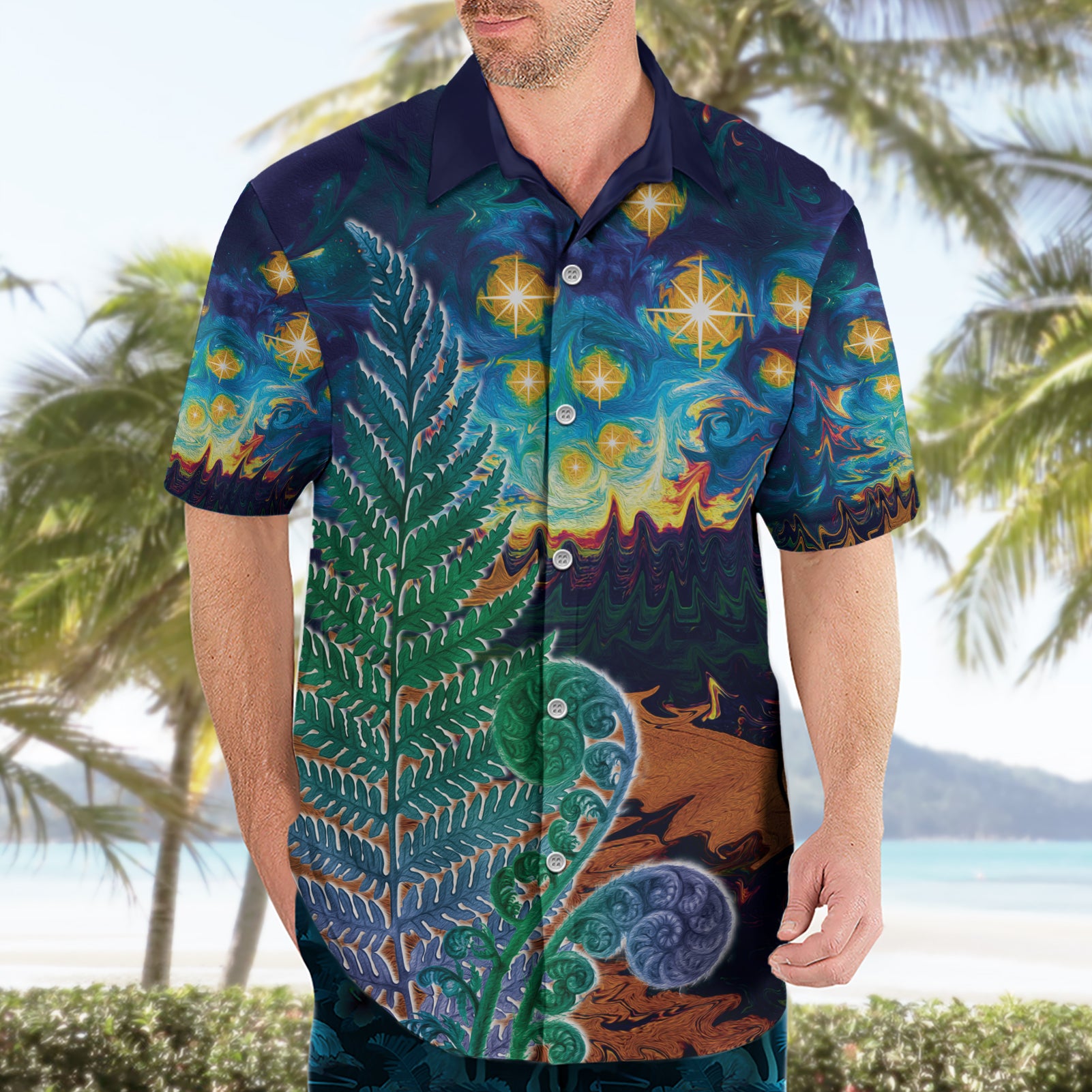 Personalised New Zealand Matariki Art Star Hawaiian Shirt Koru Fern Night Starry Sky - Vibe Hoodie Shop