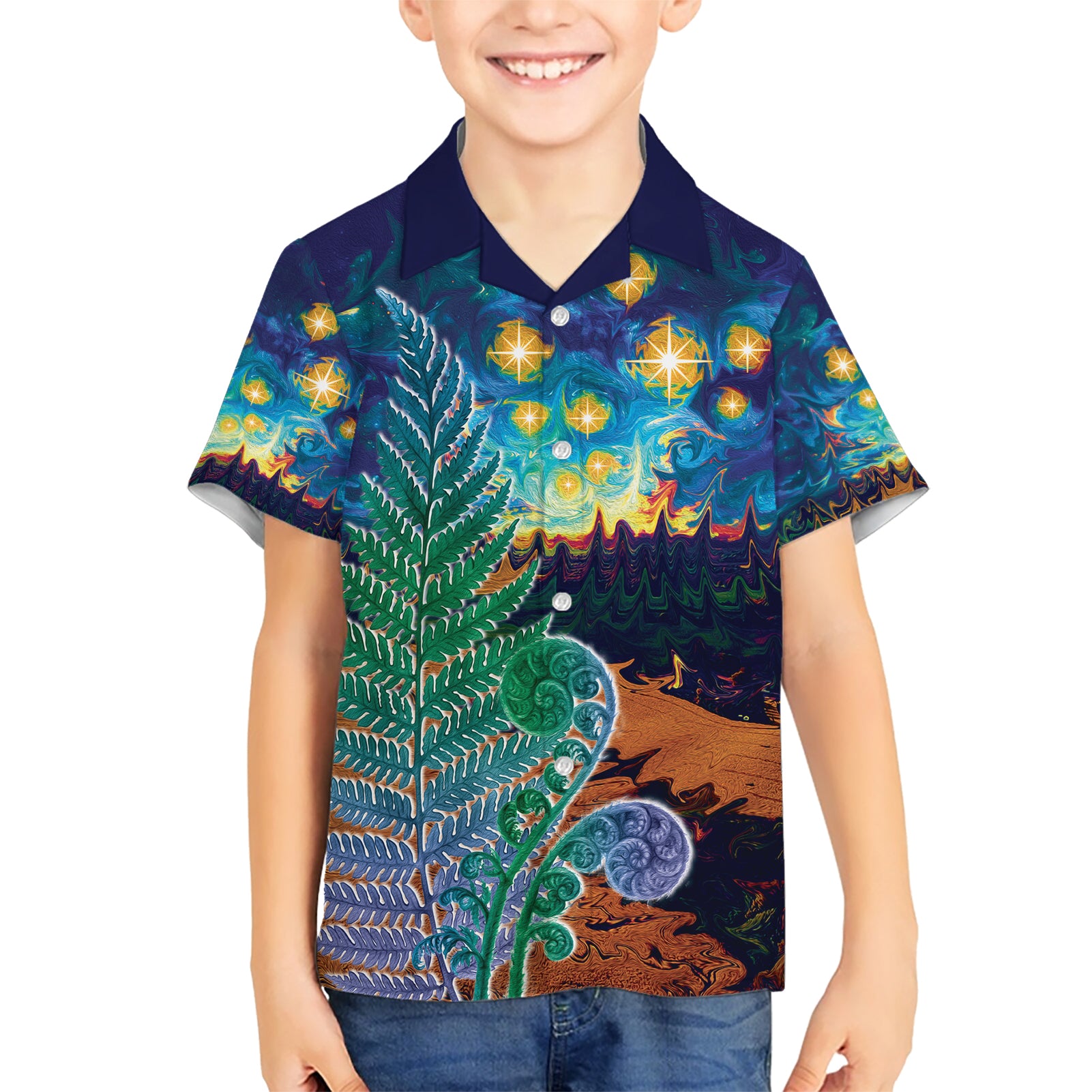 Personalised New Zealand Matariki Art Star Hawaiian Shirt Koru Fern Night Starry Sky - Vibe Hoodie Shop