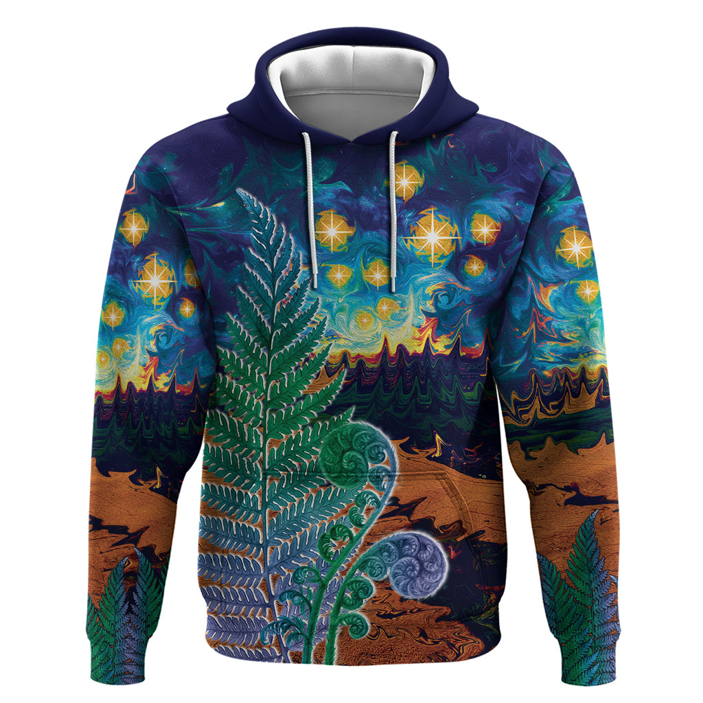 Personalised New Zealand Matariki Art Star Hoodie Koru Fern Night Starry Sky LT9 - Vibe Hoodie Shop