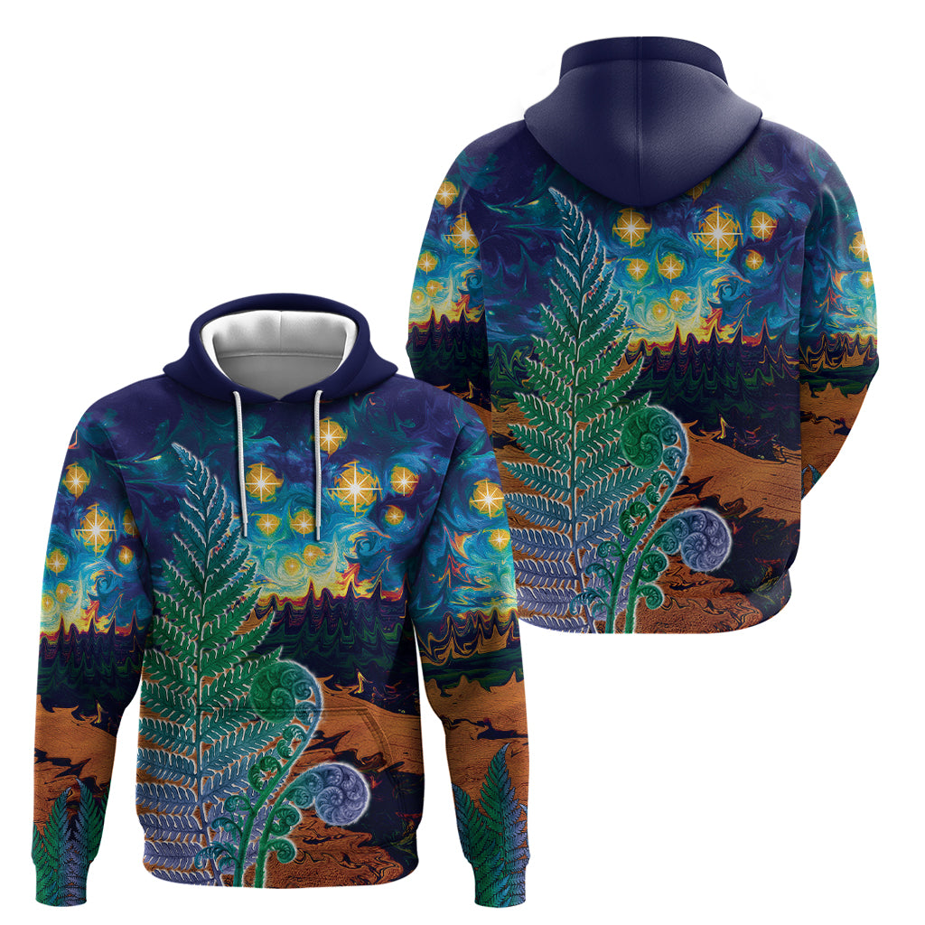 Personalised New Zealand Matariki Art Star Hoodie Koru Fern Night Starry Sky LT9 - Vibe Hoodie Shop
