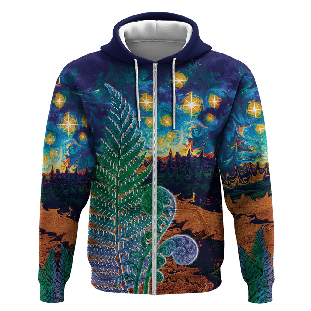 Personalised New Zealand Matariki Art Star Hoodie Koru Fern Night Starry Sky LT9 - Vibe Hoodie Shop
