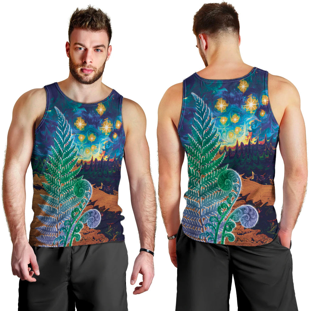 Personalised New Zealand Matariki Art Star Men Tank Top Koru Fern Night Starry Sky - Vibe Hoodie Shop