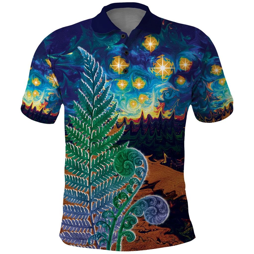 Personalised New Zealand Matariki Art Star Polo Shirt Koru Fern Night Starry Sky LT9 - Vibe Hoodie Shop