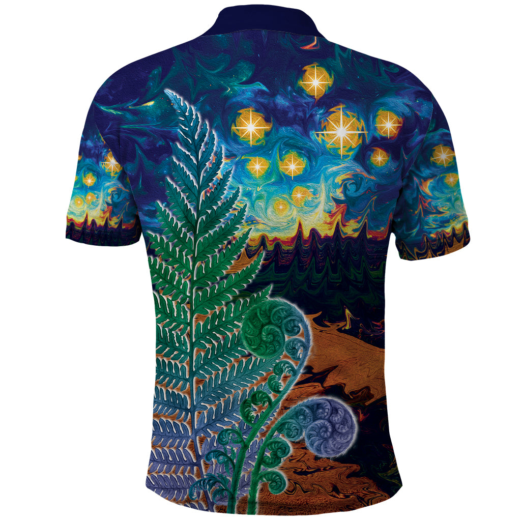 Personalised New Zealand Matariki Art Star Polo Shirt Koru Fern Night Starry Sky LT9 - Vibe Hoodie Shop