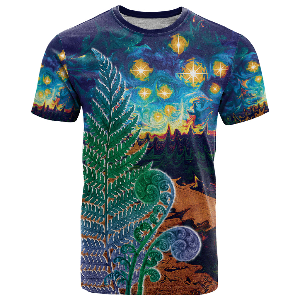 Personalised New Zealand Matariki Art Star T Shirt Koru Fern Night Starry Sky LT9 - Vibe Hoodie Shop