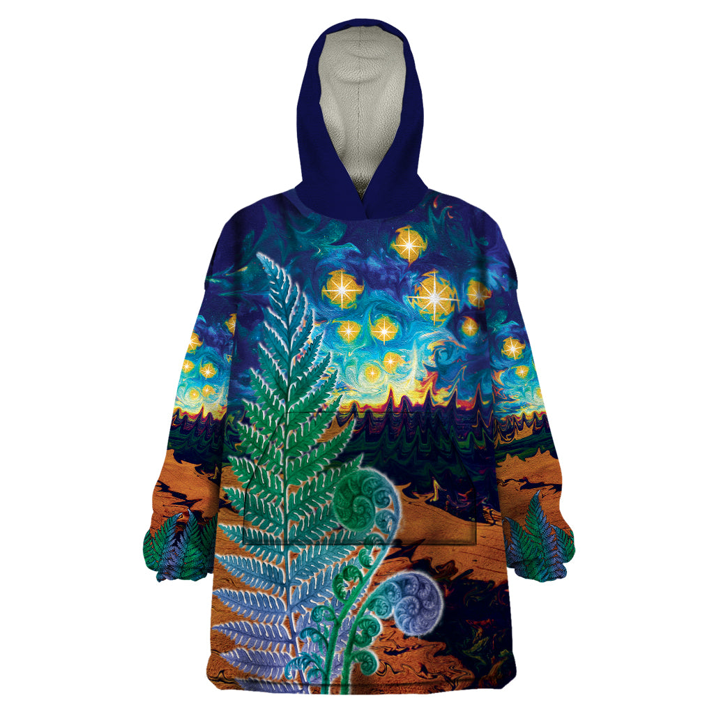 Personalised New Zealand Matariki Art Star Wearable Blanket Hoodie Koru Fern Night Starry Sky - Vibe Hoodie Shop