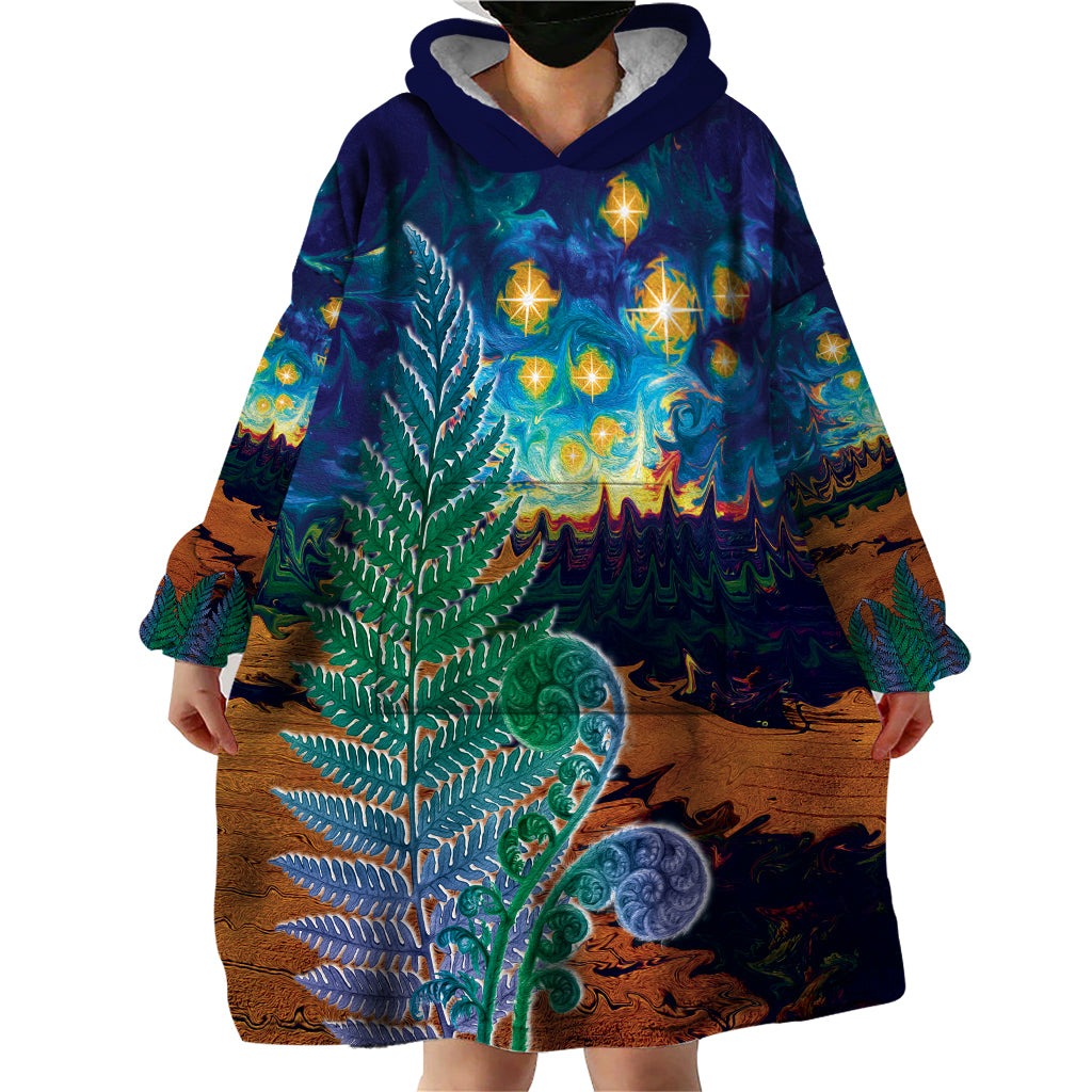 Personalised New Zealand Matariki Art Star Wearable Blanket Hoodie Koru Fern Night Starry Sky - Vibe Hoodie Shop