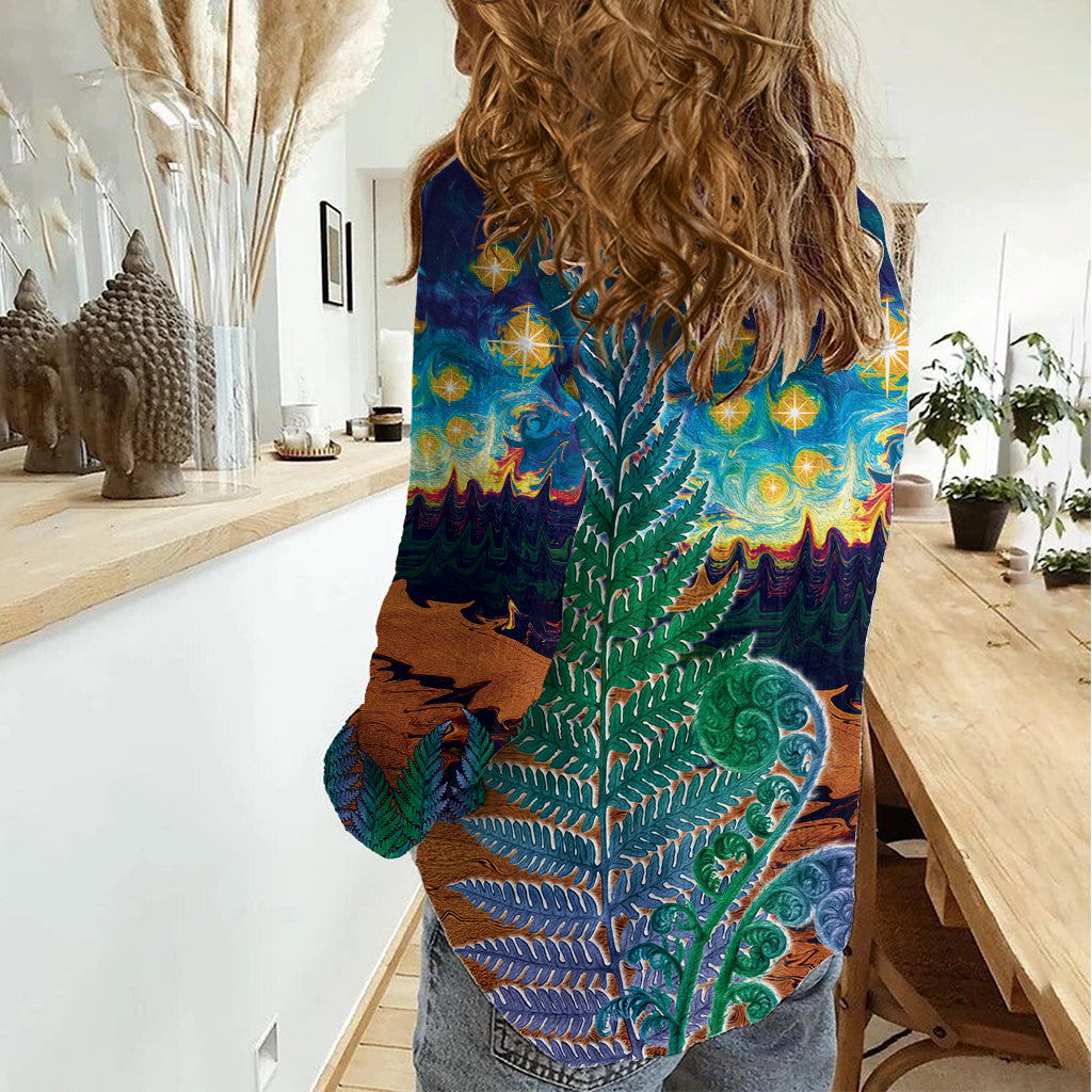 Personalised New Zealand Matariki Art Star Women Casual Shirt Koru Fern Night Starry Sky - Vibe Hoodie Shop