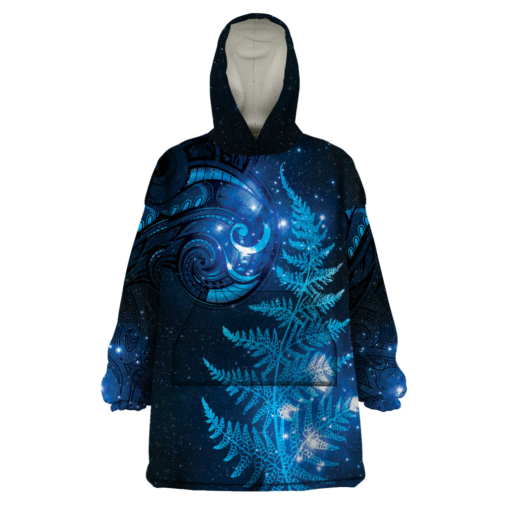 New Zealand Matariki Wearable Blanket Hoodie Blue Milky Way Stars Night Sky - Vibe Hoodie Shop