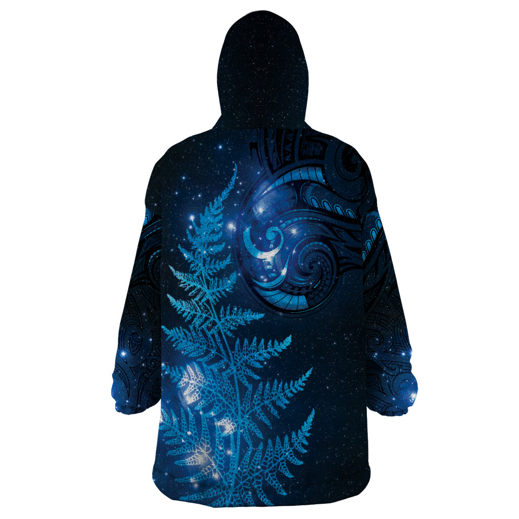 New Zealand Matariki Wearable Blanket Hoodie Blue Milky Way Stars Night Sky - Vibe Hoodie Shop