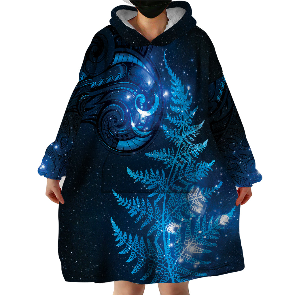 New Zealand Matariki Wearable Blanket Hoodie Blue Milky Way Stars Night Sky - Vibe Hoodie Shop