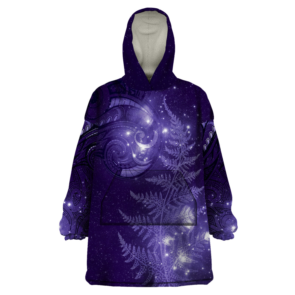 New Zealand Matariki Wearable Blanket Hoodie Purple Milky Way Stars Night Sky - Vibe Hoodie Shop