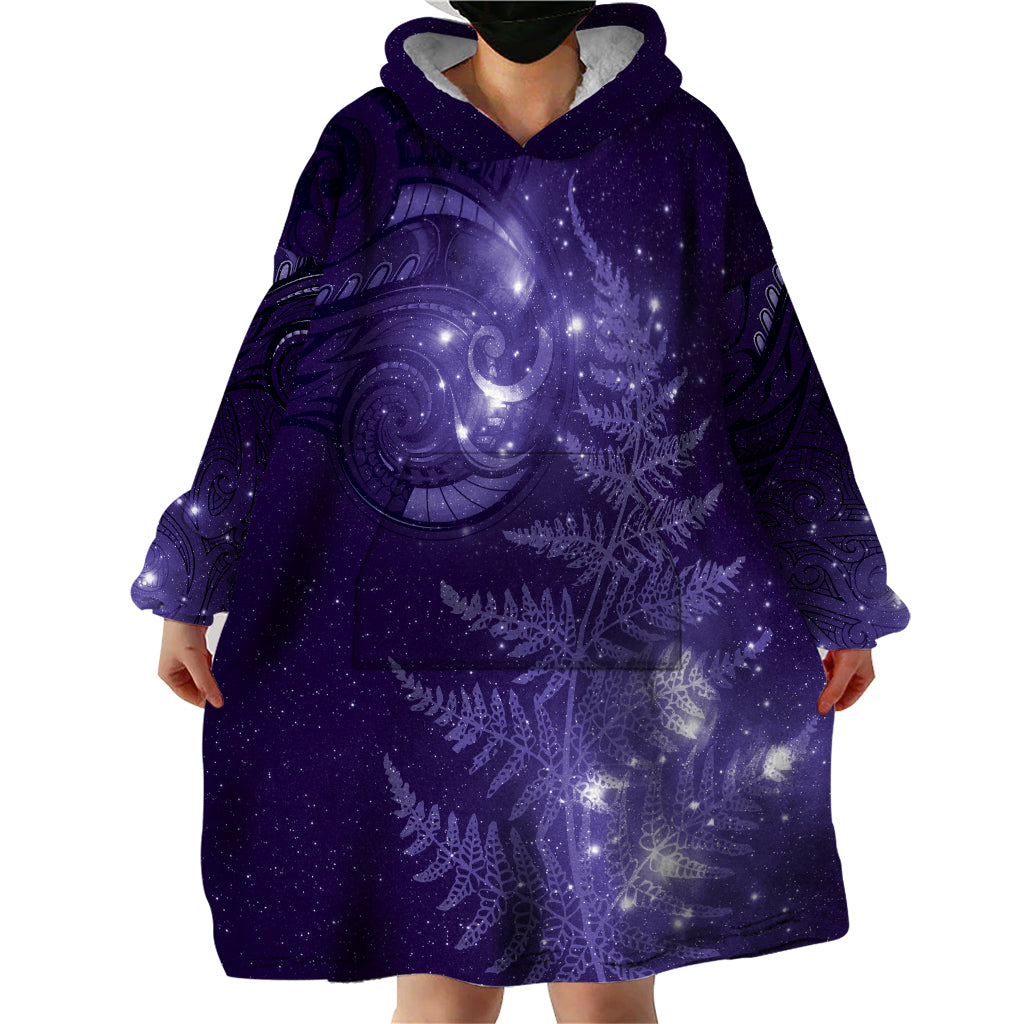 New Zealand Matariki Wearable Blanket Hoodie Purple Milky Way Stars Night Sky - Vibe Hoodie Shop