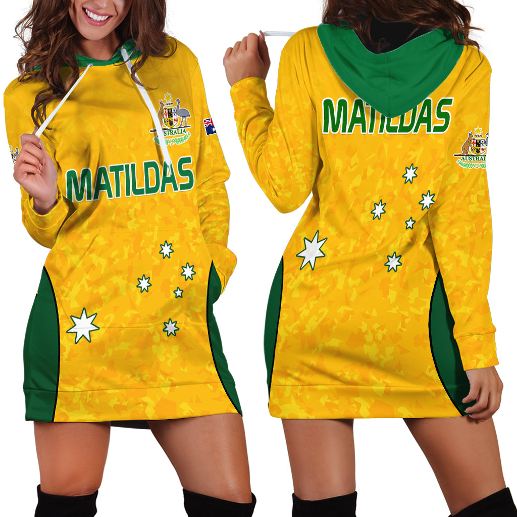 Australia Soccer Hoodie Dress Socceroos With Kangaroo - Matildas 2023 - Vibe Hoodie Shop