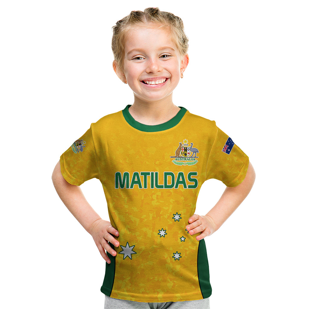 Australia Soccer Kid T Shirt Socceroos With Kangaroo - Matildas 2023 - Vibe Hoodie Shop