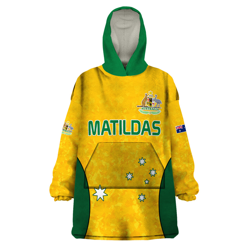 Australia Soccer Wearable Blanket Hoodie Socceroos With Kangaroo - Matildas 2023 - Vibe Hoodie Shop