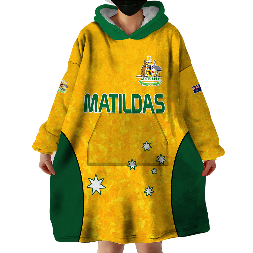 Australia Soccer Wearable Blanket Hoodie Socceroos With Kangaroo - Matildas 2023 - Vibe Hoodie Shop