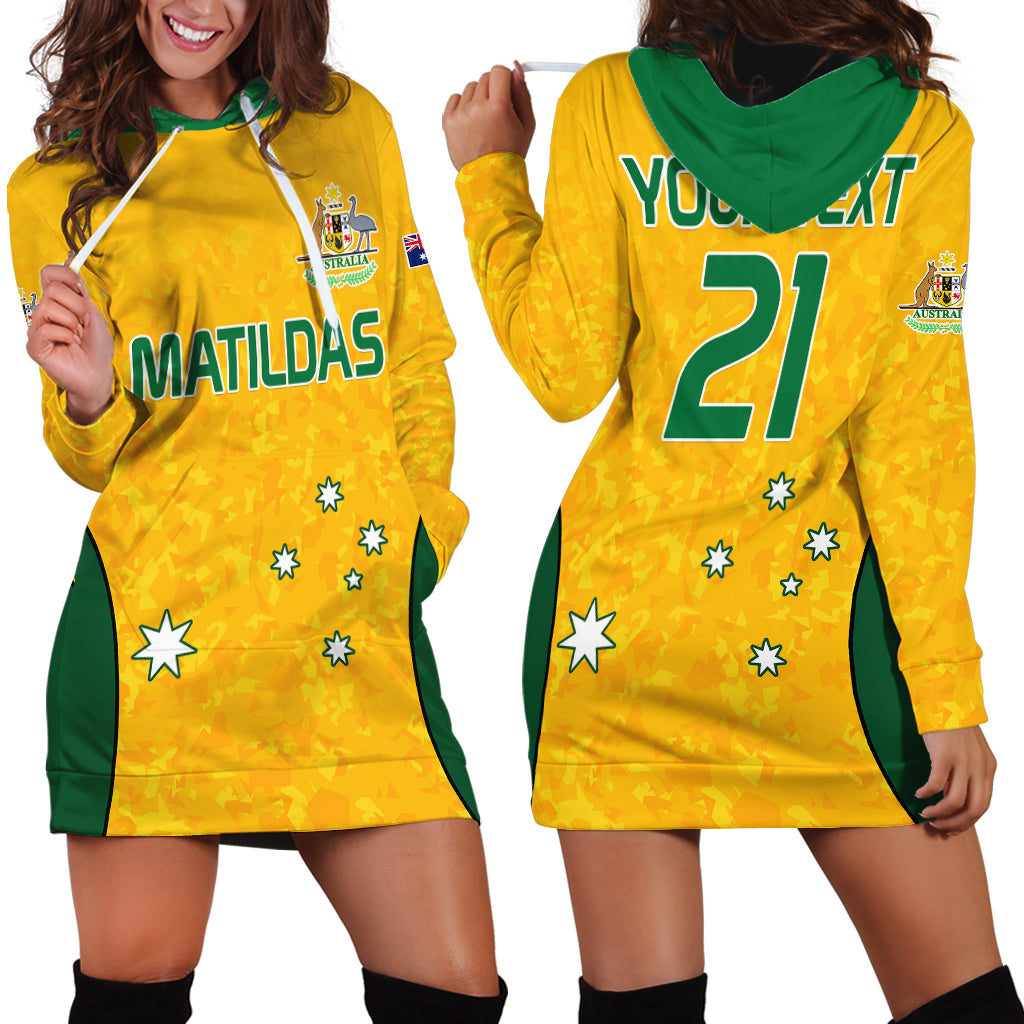 (Custom Text And Number) Australia Soccer Hoodie Dress Socceroos With Kangaroo - Matildas 2023 - Vibe Hoodie Shop