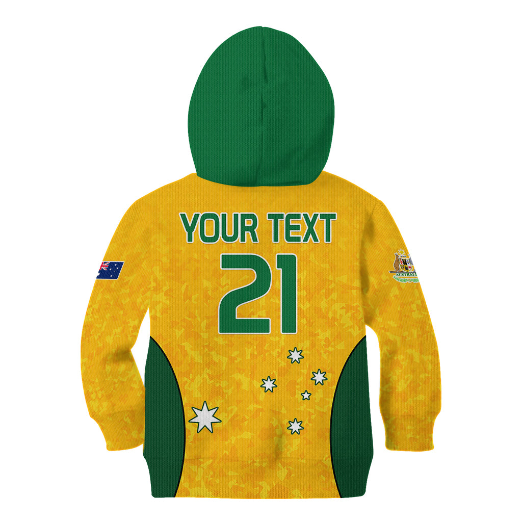 (Custom Text And Number) Australia Soccer Kid Hoodie Socceroos With Kangaroo - Matildas 2023 - Vibe Hoodie Shop