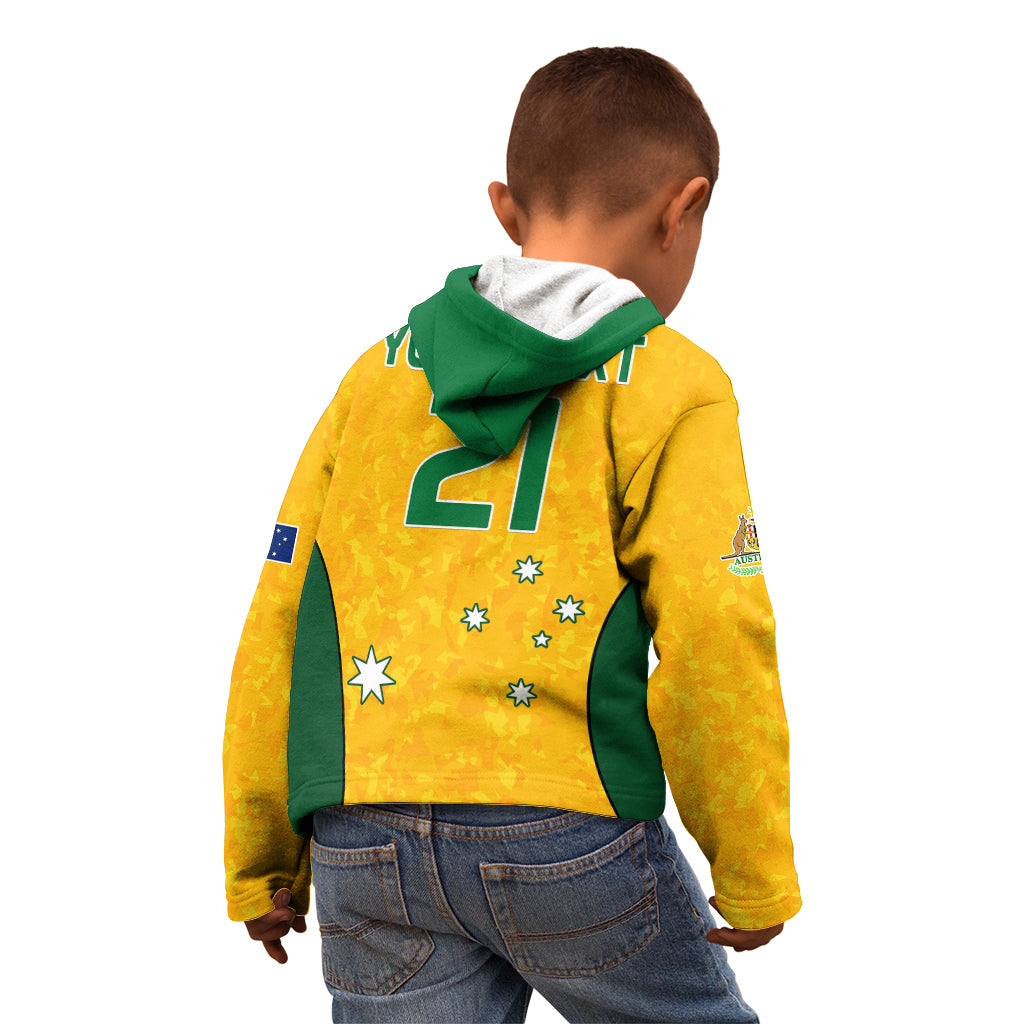 (Custom Text And Number) Australia Soccer Kid Hoodie Socceroos With Kangaroo - Matildas 2023 - Vibe Hoodie Shop