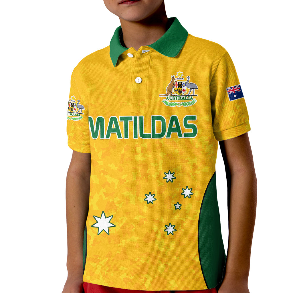 (Custom Text And Number) Australia Soccer Kid Polo Shirt Socceroos With Kangaroo - Matildas 2023 - Vibe Hoodie Shop