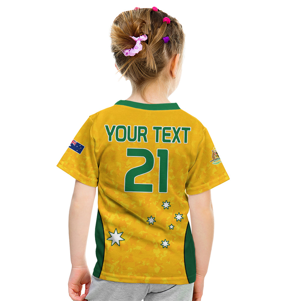 (Custom Text And Number) Australia Soccer Kid T Shirt Socceroos With Kangaroo - Matildas 2023 - Vibe Hoodie Shop