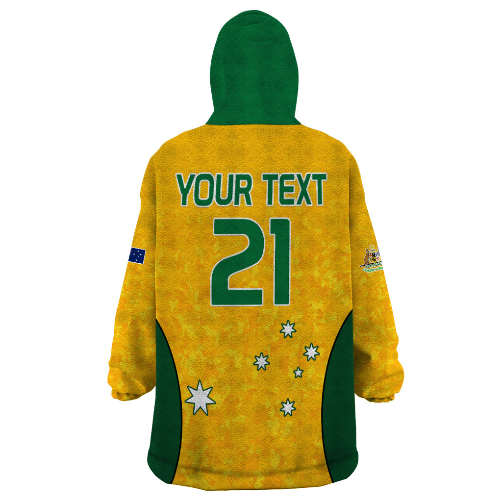 (Custom Text And Number) Australia Soccer Wearable Blanket Hoodie Socceroos With Kangaroo - Matildas 2023 - Vibe Hoodie Shop