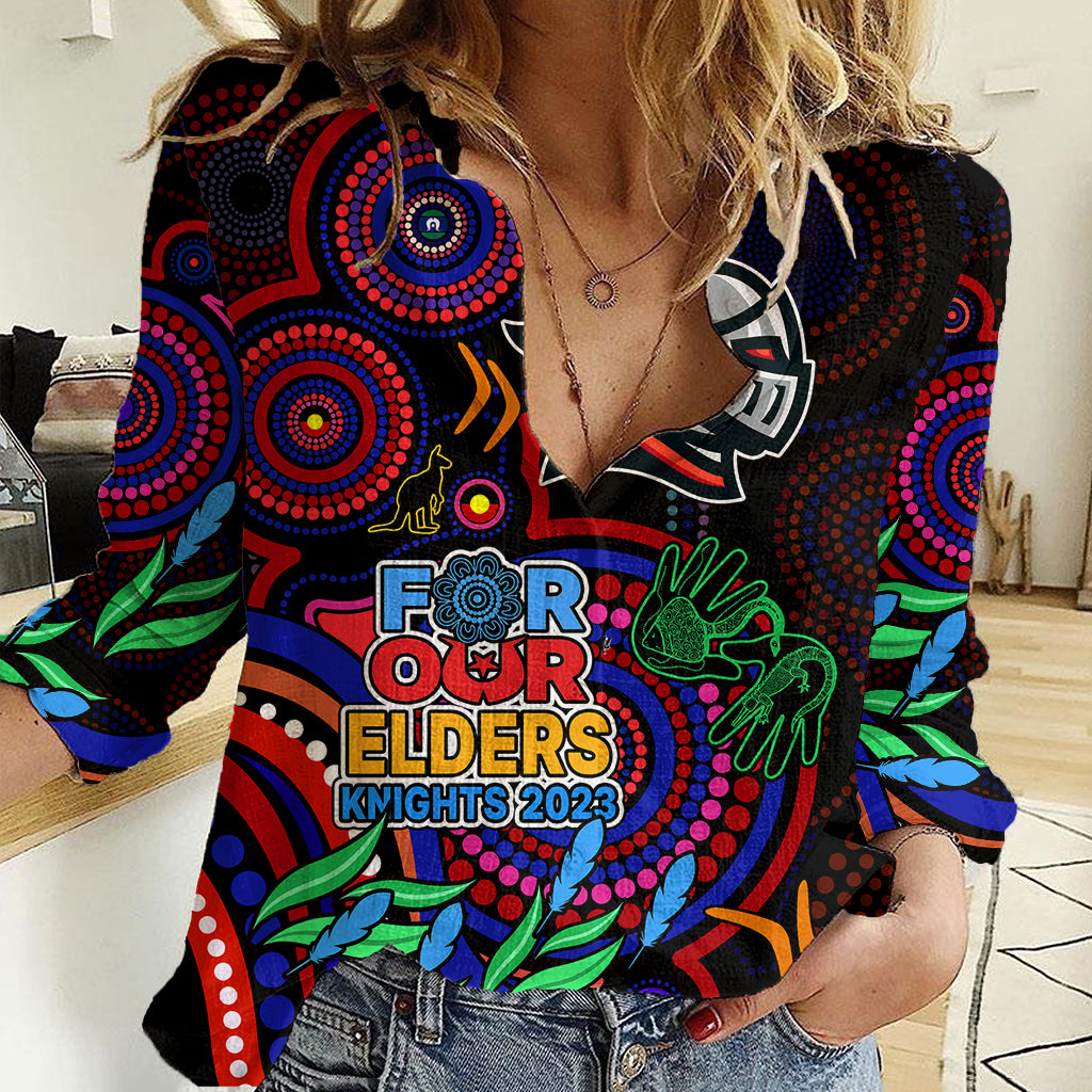 Knights Rugby Aboriginal Art Women Casual Shirt NAIDOC Indigenous Tribal - Vibe Hoodie Shop