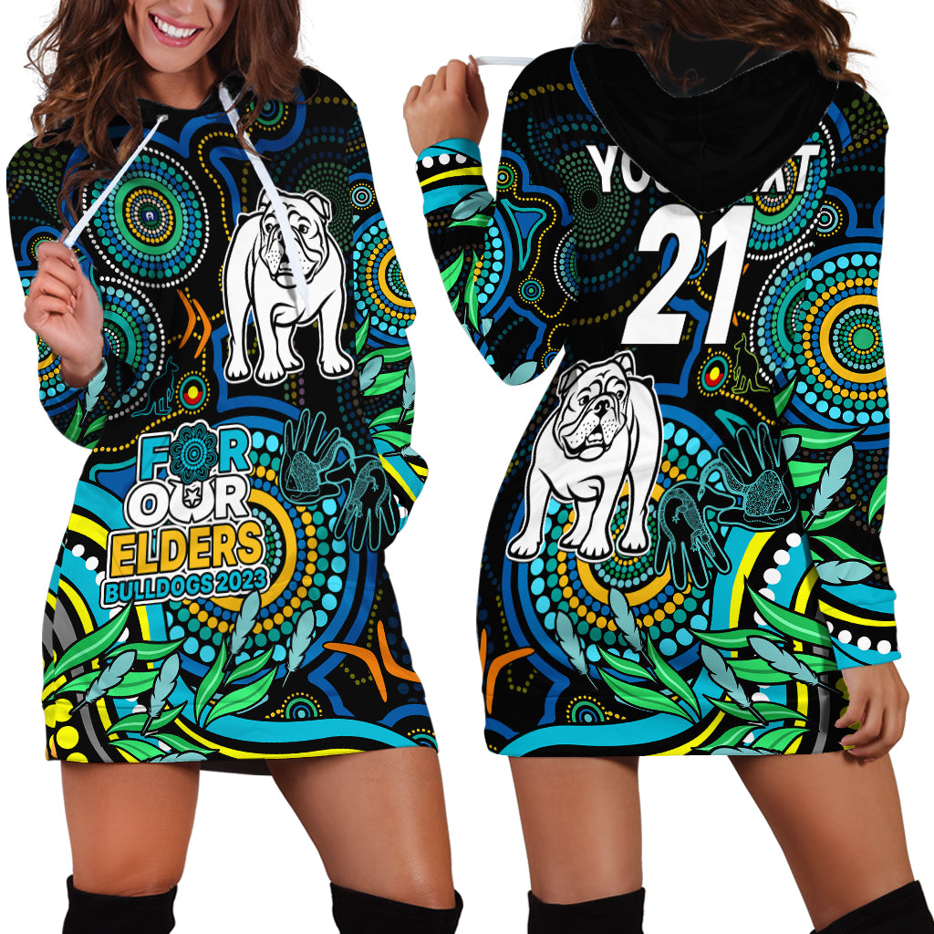 Custom Bulldogs Rugby Aboriginal Art Hoodie Dress NAIDOC Indigenous Tribal - Vibe Hoodie Shop