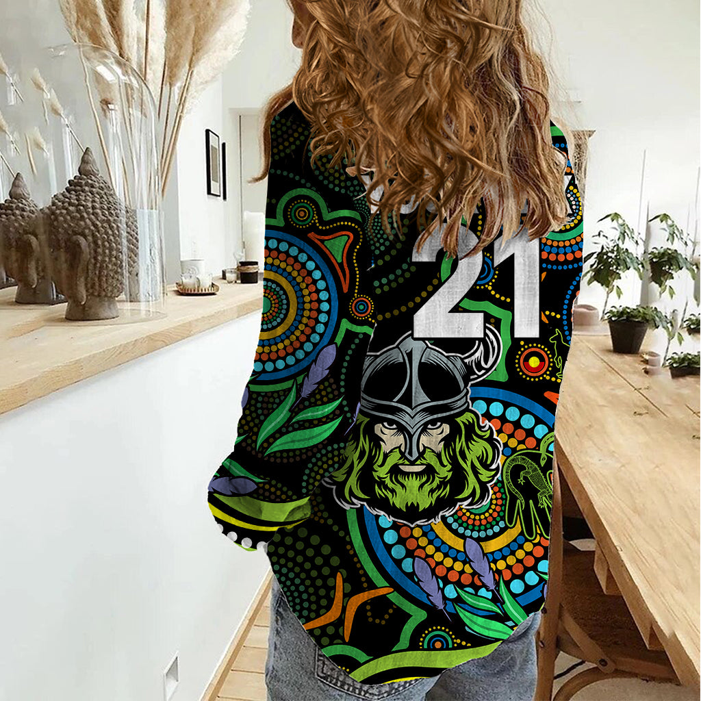 Custom Raiders Rugby Aboriginal Art Women Casual Shirt NAIDOC Indigenous Tribal - Vibe Hoodie Shop