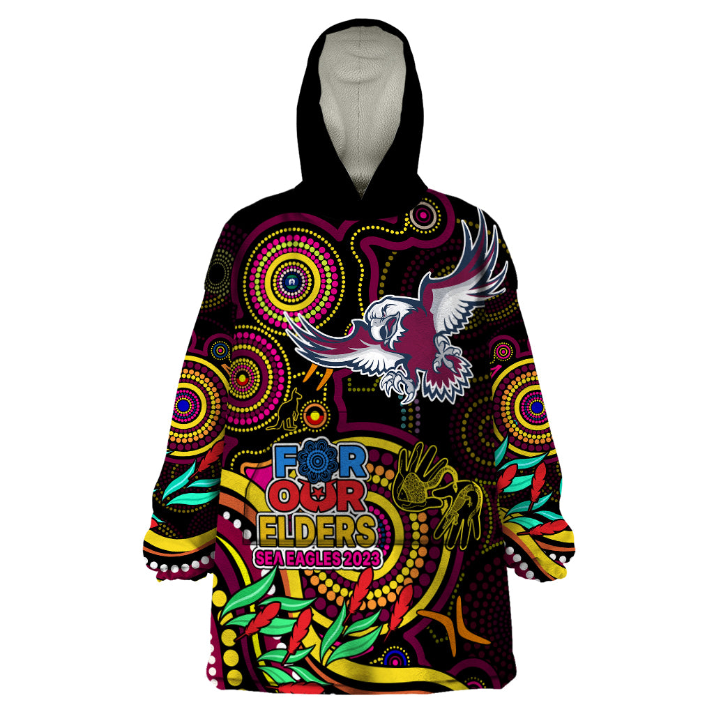 Sea Eagles Rugby Aboriginal Art Wearable Blanket Hoodie NAIDOC Indigenous Tribal - Vibe Hoodie Shop