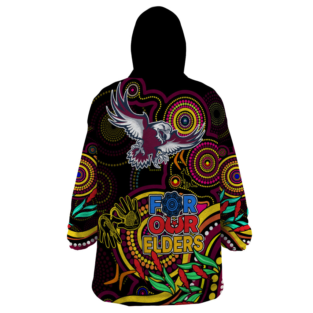 Sea Eagles Rugby Aboriginal Art Wearable Blanket Hoodie NAIDOC Indigenous Tribal - Vibe Hoodie Shop