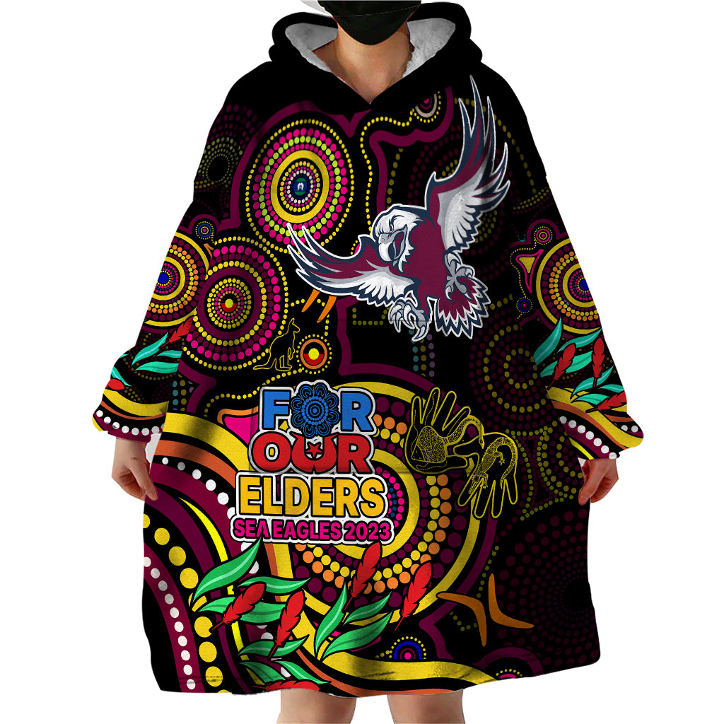 Sea Eagles Rugby Aboriginal Art Wearable Blanket Hoodie NAIDOC Indigenous Tribal - Vibe Hoodie Shop