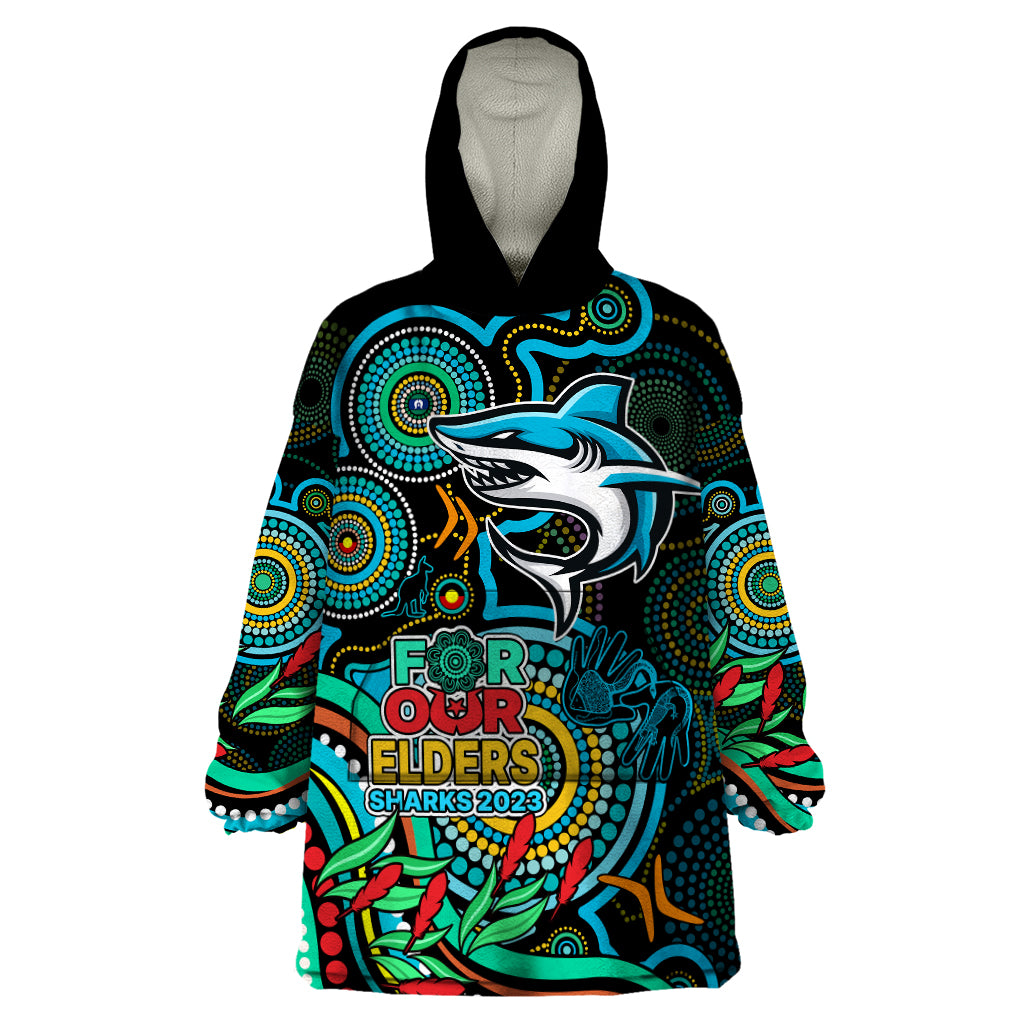 Sharks Rugby Aboriginal Art Wearable Blanket Hoodie NAIDOC Indigenous Tribal - Vibe Hoodie Shop