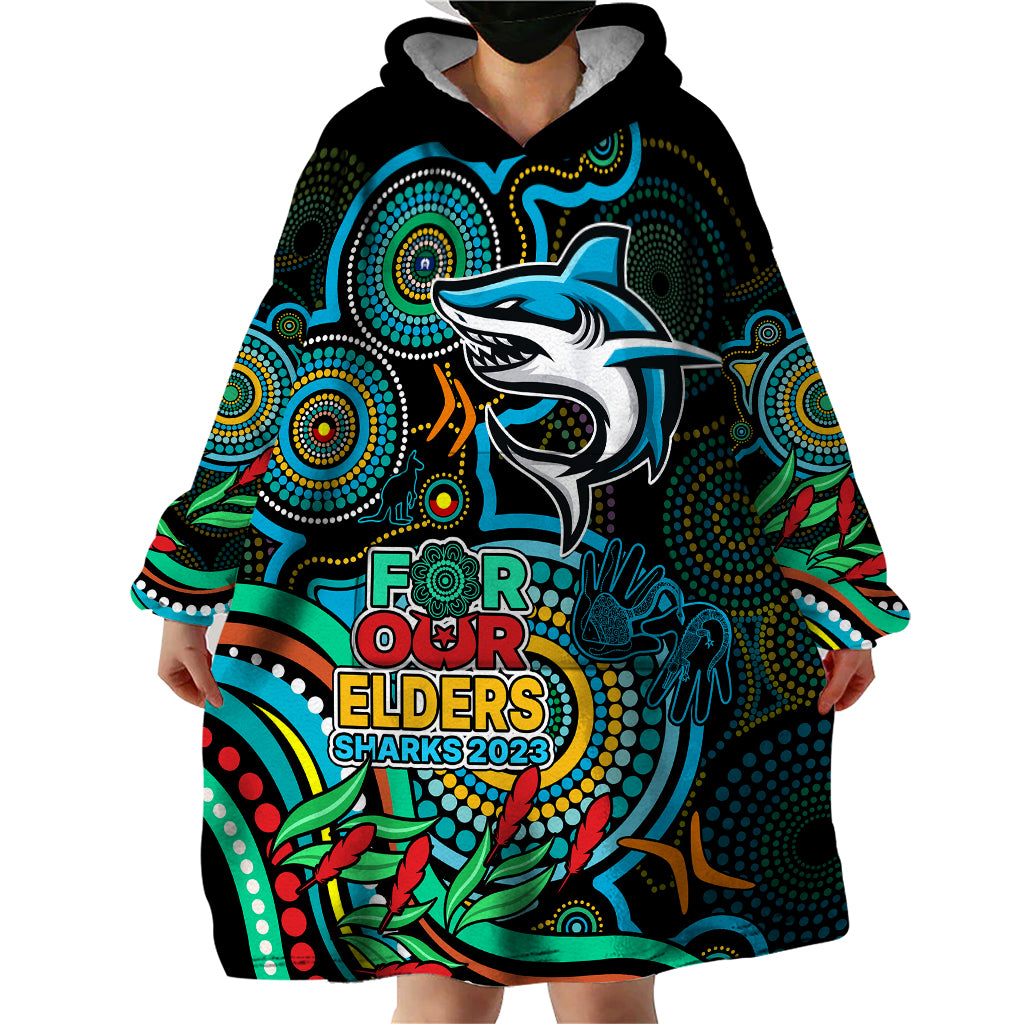 Sharks Rugby Aboriginal Art Wearable Blanket Hoodie NAIDOC Indigenous Tribal - Vibe Hoodie Shop