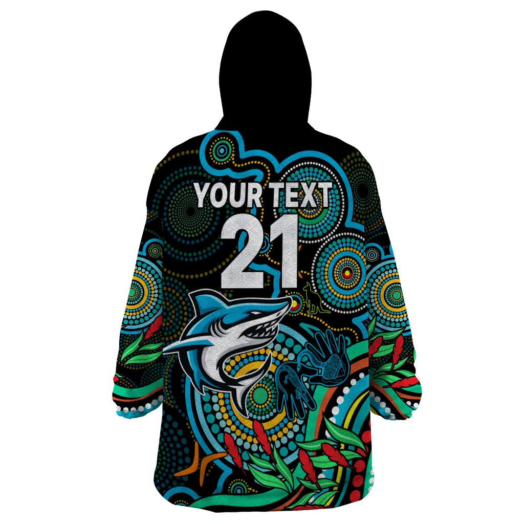 Custom Sharks Rugby Aboriginal Art Wearable Blanket Hoodie NAIDOC Indigenous Tribal - Vibe Hoodie Shop