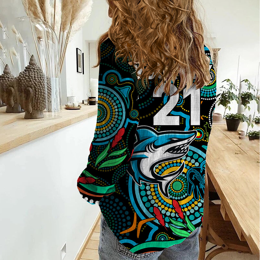 Custom Sharks Rugby Aboriginal Art Women Casual Shirt NAIDOC Indigenous Tribal - Vibe Hoodie Shop