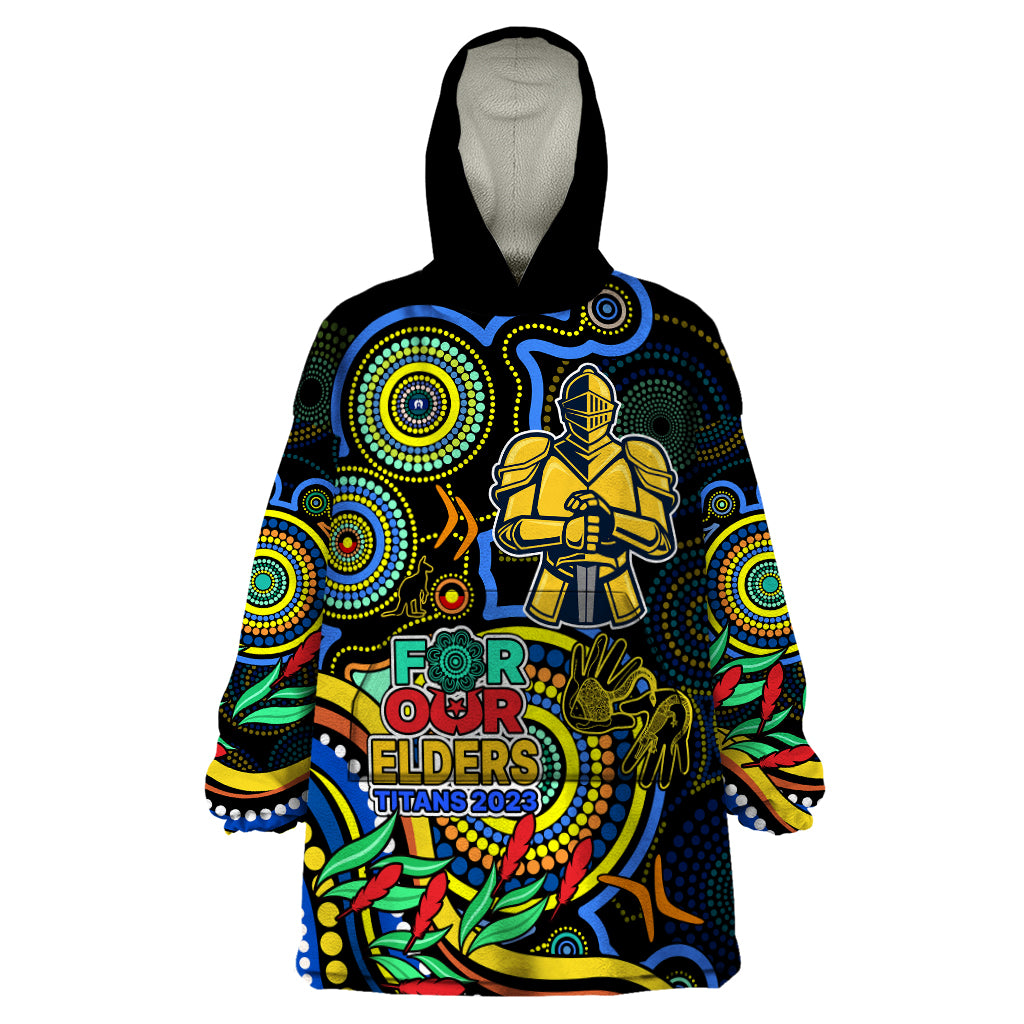 Titans Rugby Aboriginal Art Wearable Blanket Hoodie NAIDOC Indigenous Tribal - Vibe Hoodie Shop